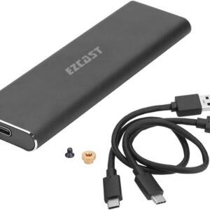 Ezcast M.2 NVME Portable SSD Enclosure Case, For 2230/2242/2260/2280, Unique Aluminum Slim Design, Large Capacity External Drive, No Driver Required, Black | B09BF9N6V4